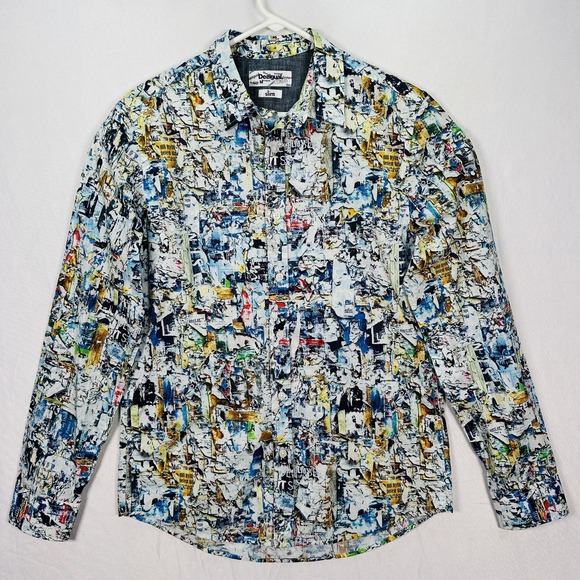 Desigual Shirt Mens Medium Multicolor Slim Fit Long Sleeve Button Up Abstract - Picture 1 of 8